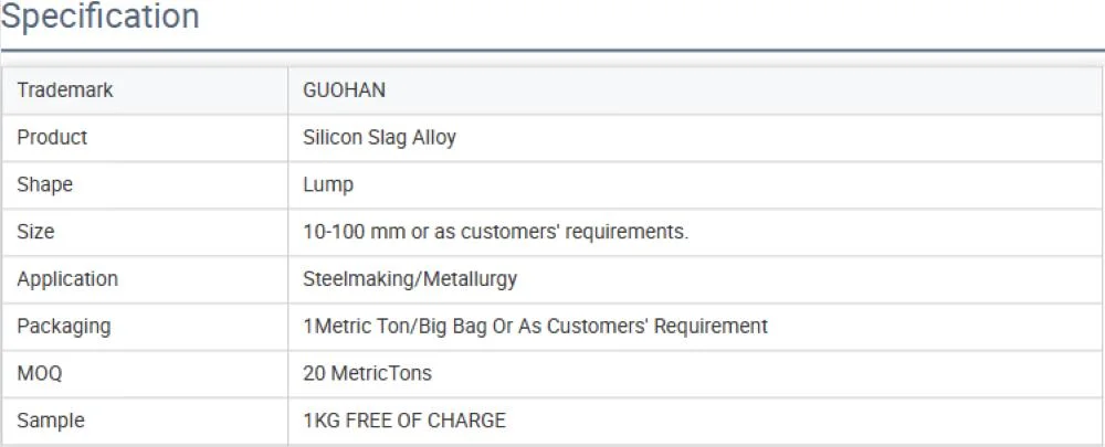 Silicon Slag Alloy Used as Deoxidizer and Alloying Agent in Steelmaking Industry